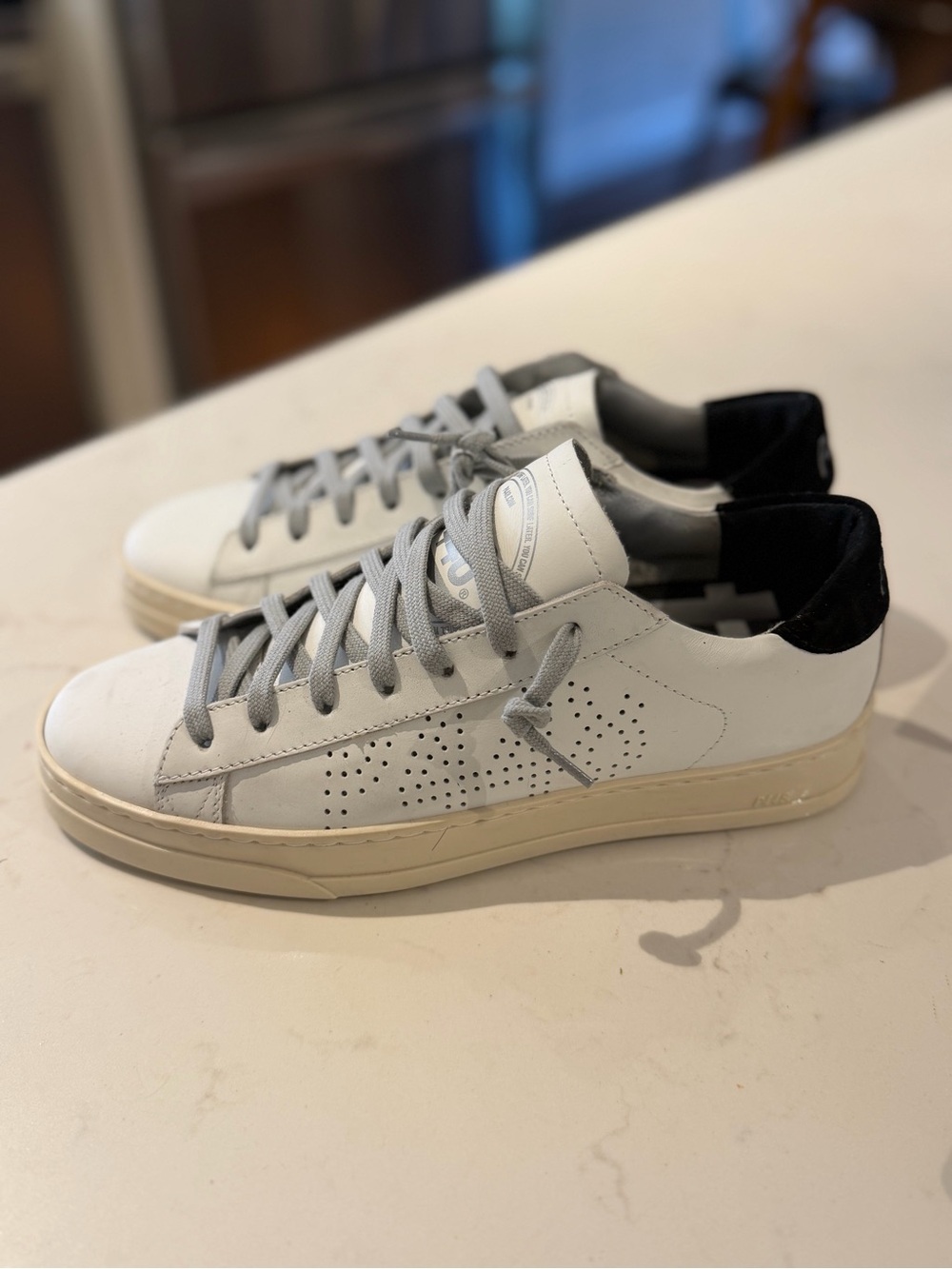P448 White Leather Low-Top Sneakers with Black Heel